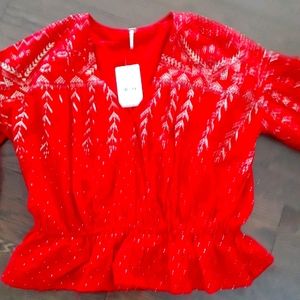 ~ FREE PEOPLE ~NWT Luxury Red/Gold Boho Top ~ XS~ 60+% OFF~Holiday ~$90 OFF now!